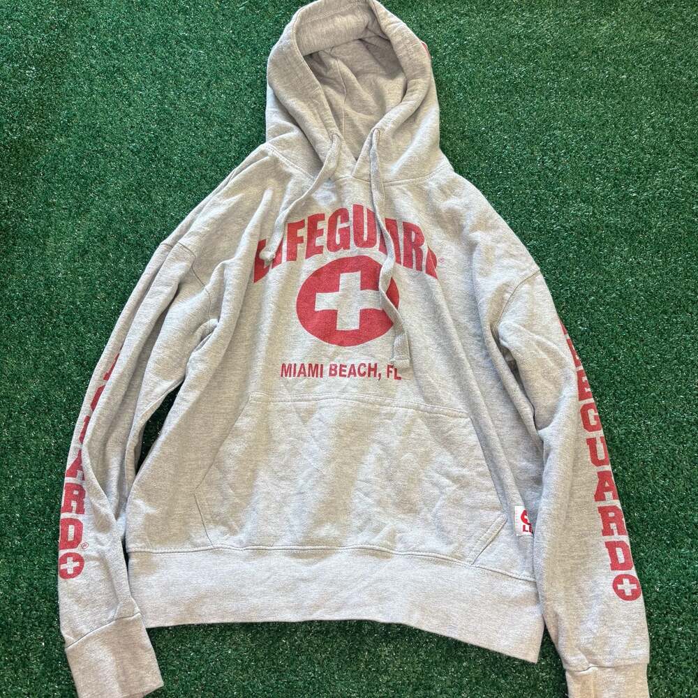 Lifeguard Miami Beach FL Gray Pullover Hoodie Sweatshirt Large